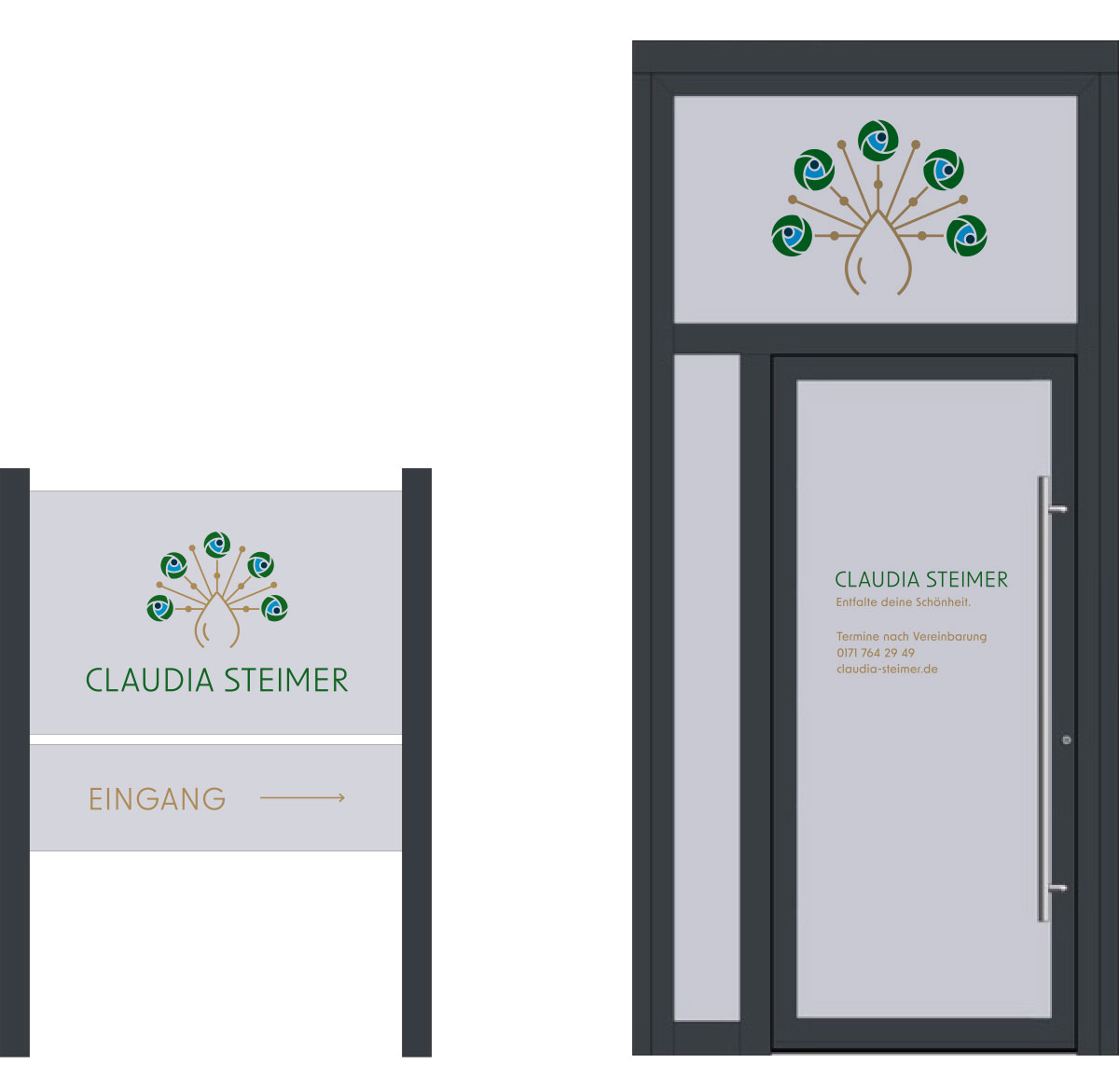 Eingangstür und Firmenschild Claudia Steimer